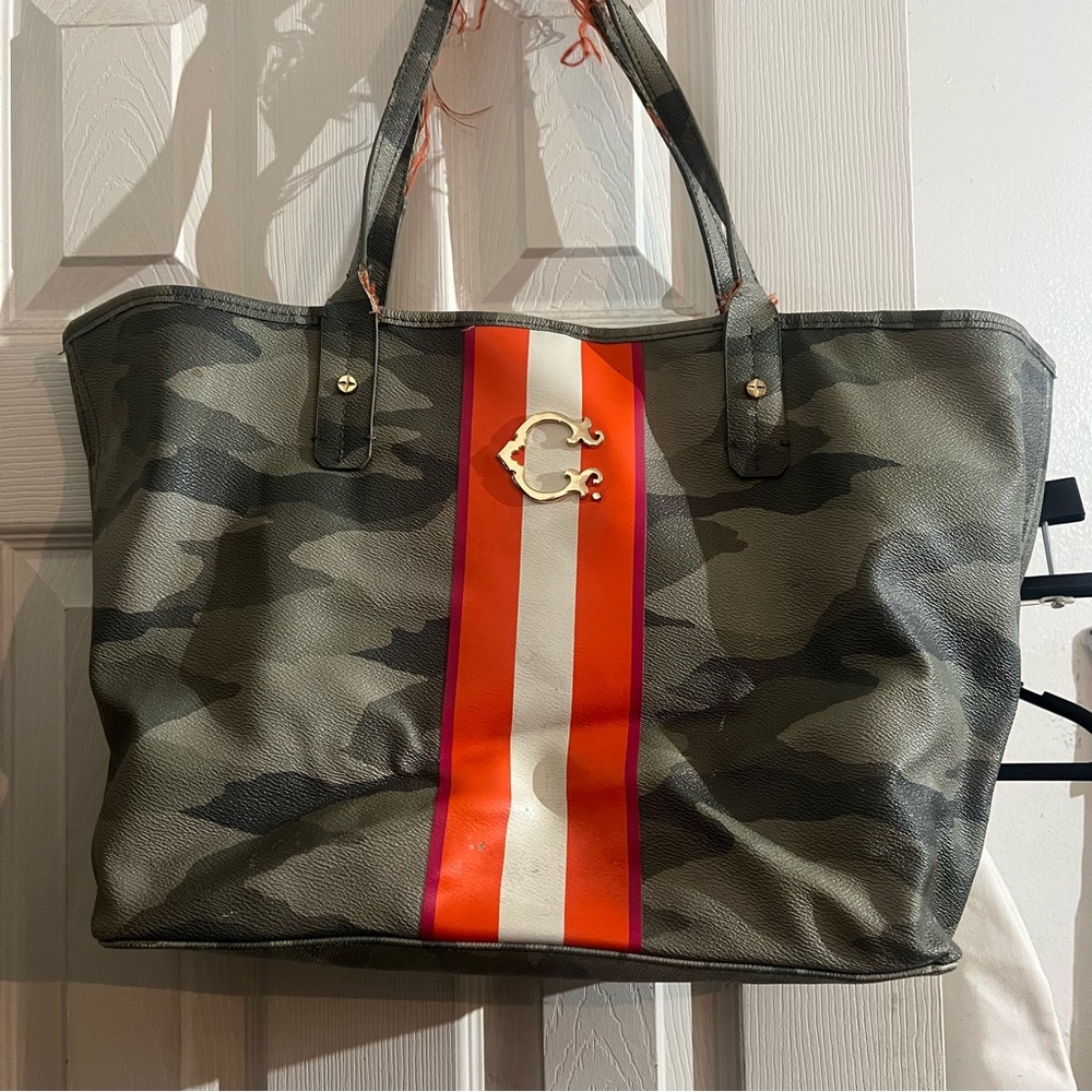 C. Wonder Camouflage Tote with Orange and White Stripe